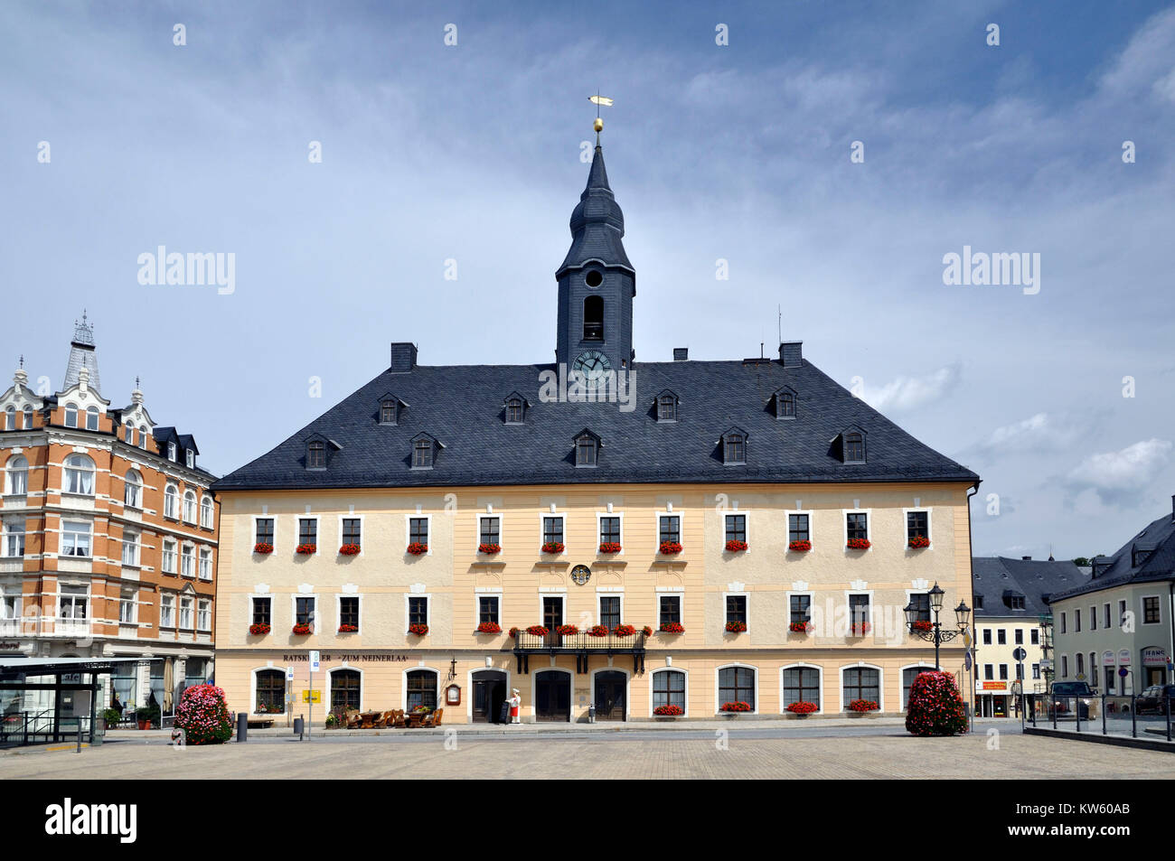 Marketplace and city hall, Anna's mountain book wood, Marktplatz und Rathaus, Annaberg Buchholz Stock Photo