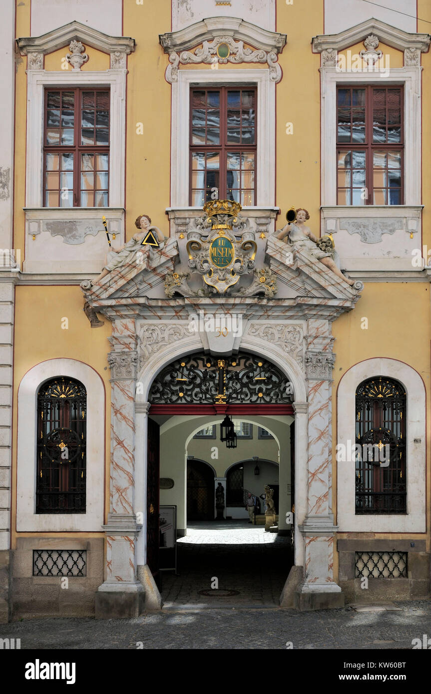 Baroque main entrance of the urban art collections, Goerlitzer Old Town, Barockportal der Staedtischen Kunstsammlungen, Goerlitzer Altstadt Stock Photo