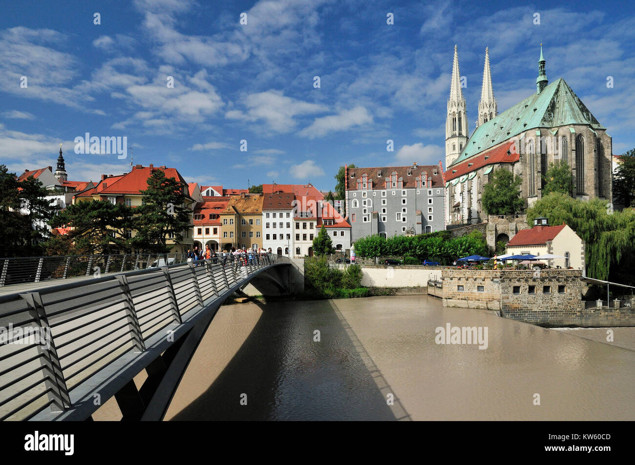 Old Town bridge and German Neisseufer, Goerlitzer Old Town, Altstadtbruecke und deutsches Neisseufer, Goerlitzer Altstadt Stock Photo