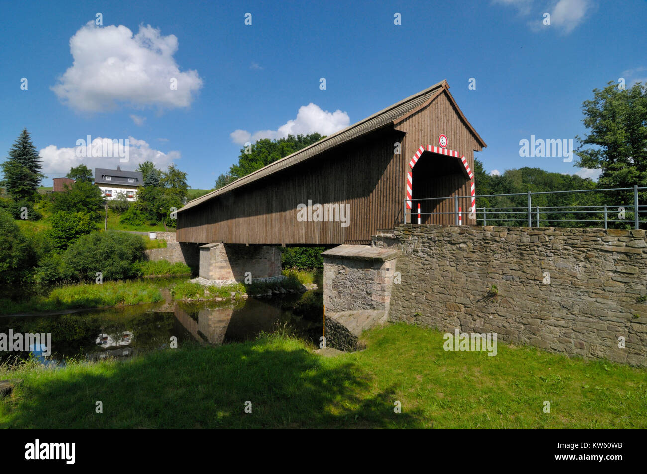 Old wooden bridge in the Erzgebirge, Alte Holzbruecke im Erzgebirge Stock Photo