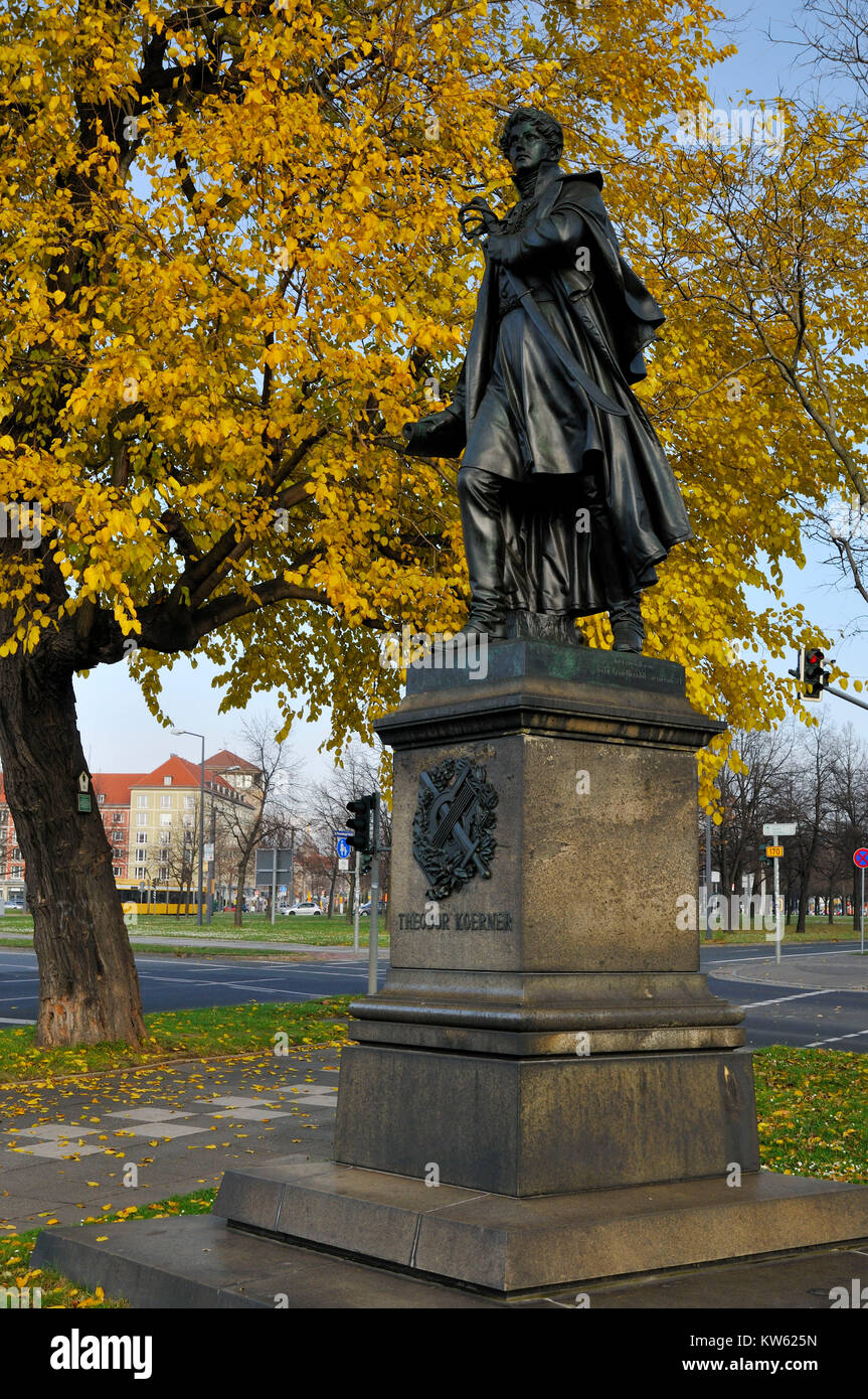 Punch monument, Theodor K?rner, Dresden, Koernerdenkmal, Theodor Körner Stock Photo