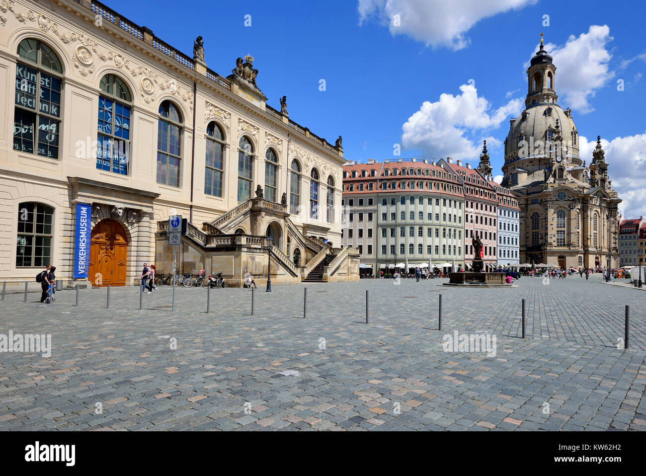 Dresden, new market, traffic museum and Church of Our Lady, Neumarkt, Verkehrsmuseum und Frauenkirche Stock Photo