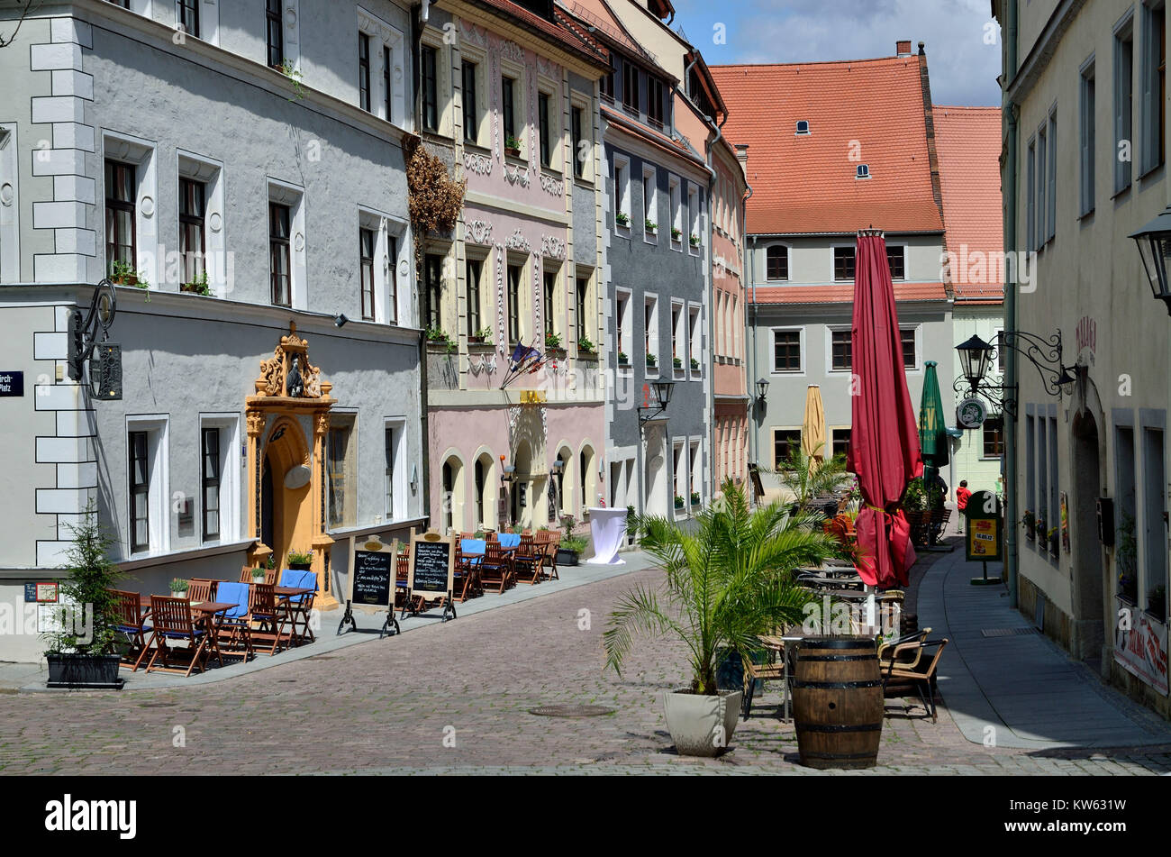 Reconstructed and cleaned Burgstrasse in Pirna,  , Rekonstruierte und sanierte Burgstrasse in Pirna Stock Photo