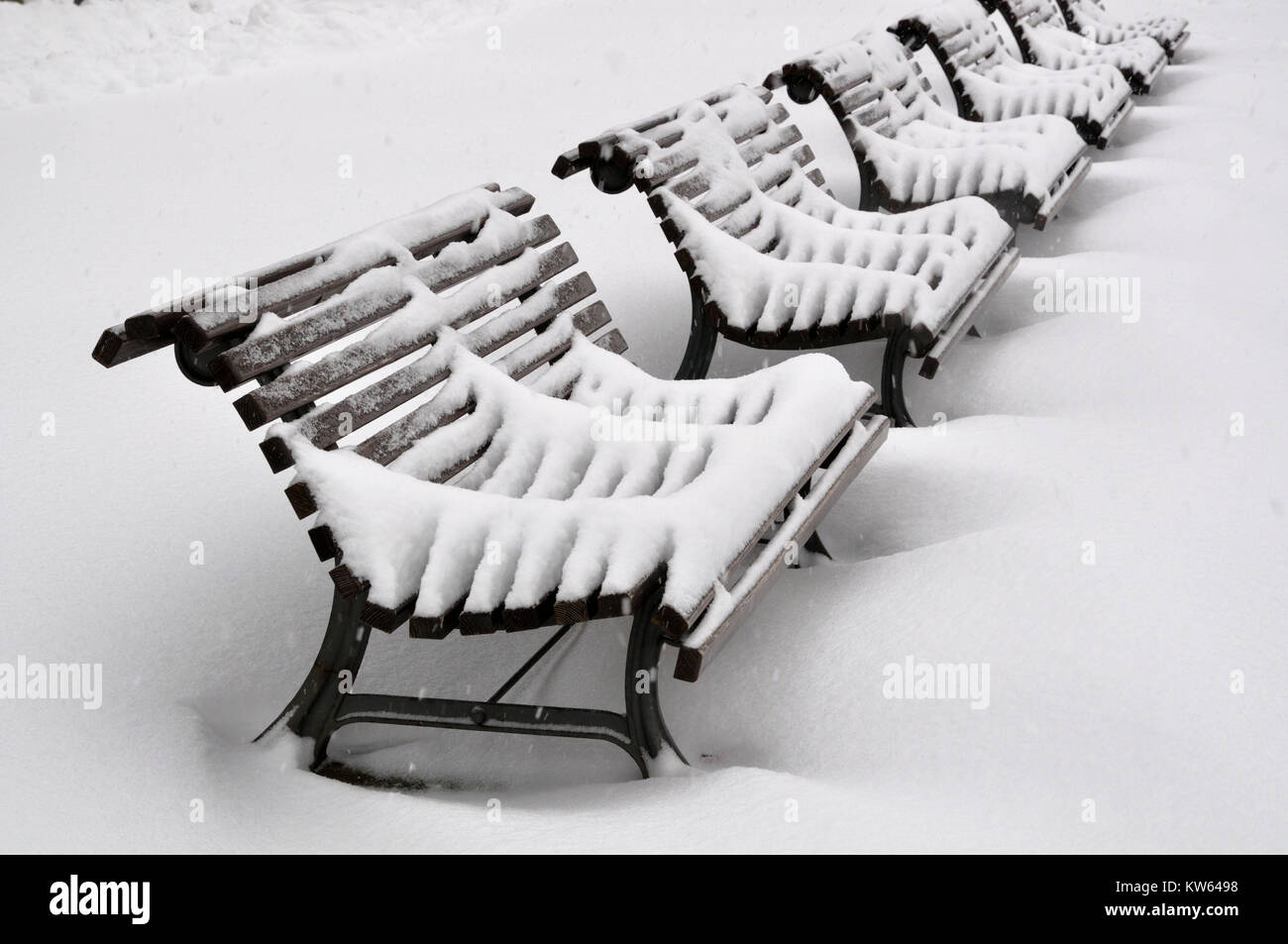 Benches in winter Stock Photo