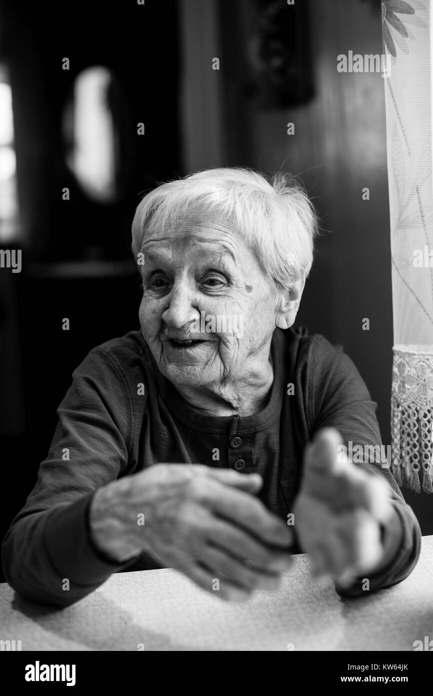 Old age mature elderly pensioner granny Black and White Stock Photos ...