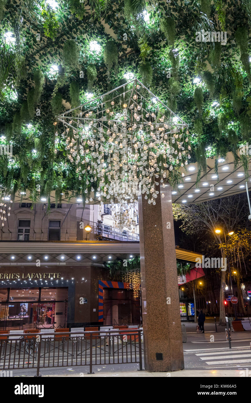 Christmas decorations and lights at Galeries Lafayette, Paris, France