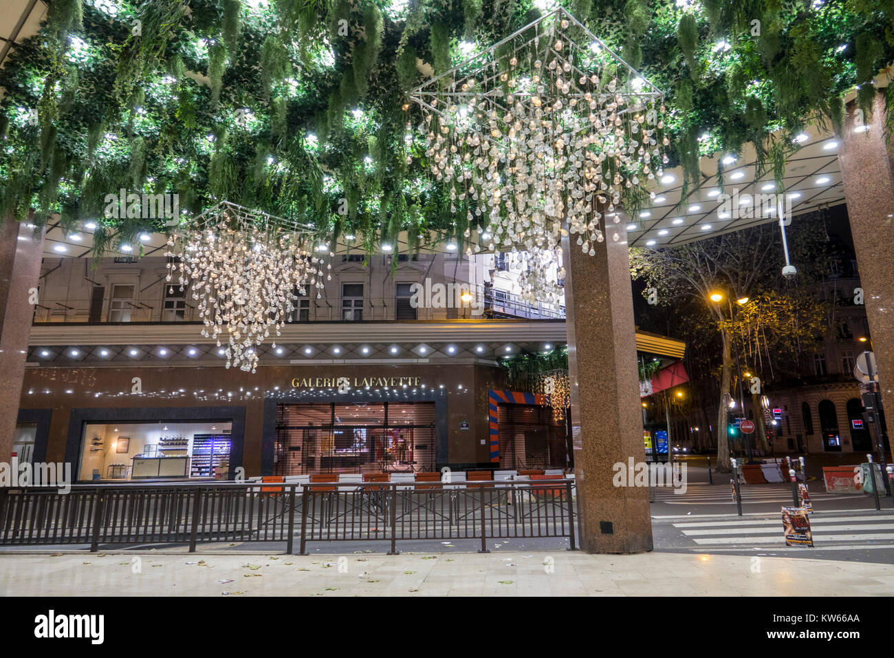 Christmas decorations and lights at Galeries Lafayette, Paris, France