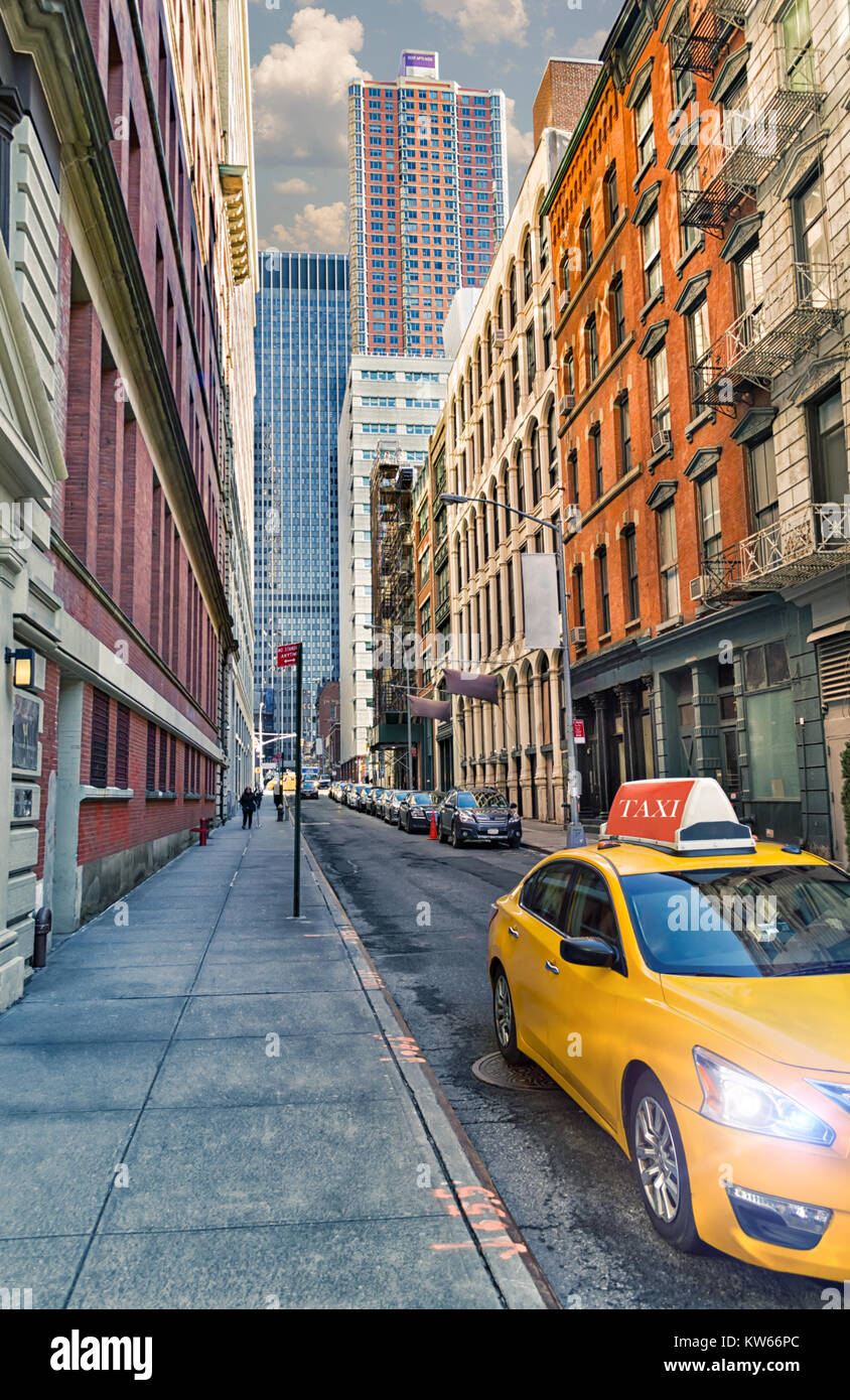 Yellow taxi on the streets of New York Stock Photo