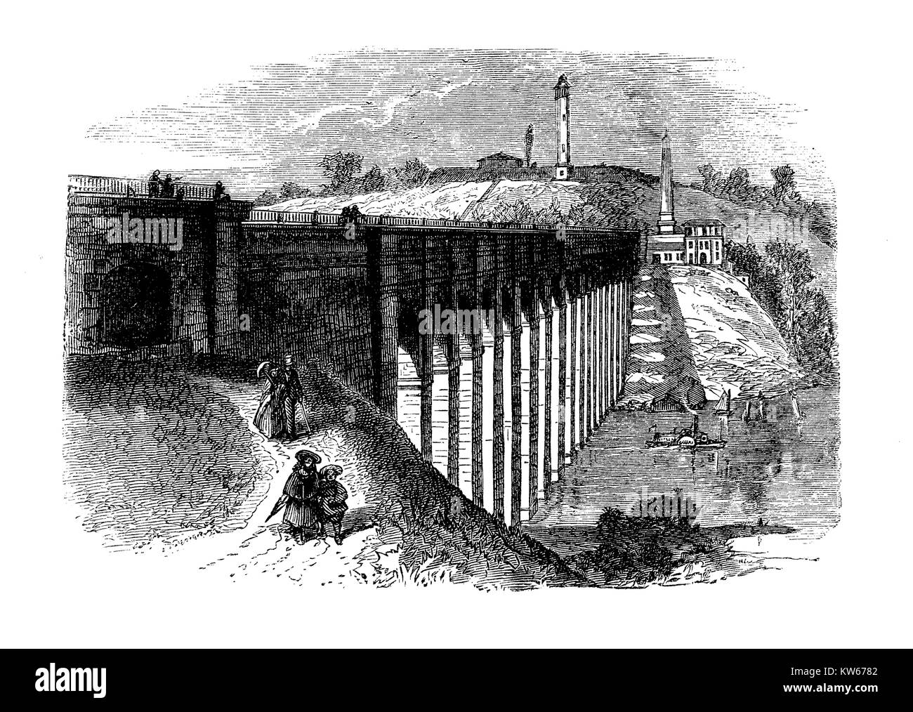 Vintage engraving of High Bridge,originally a stone arch bridge built