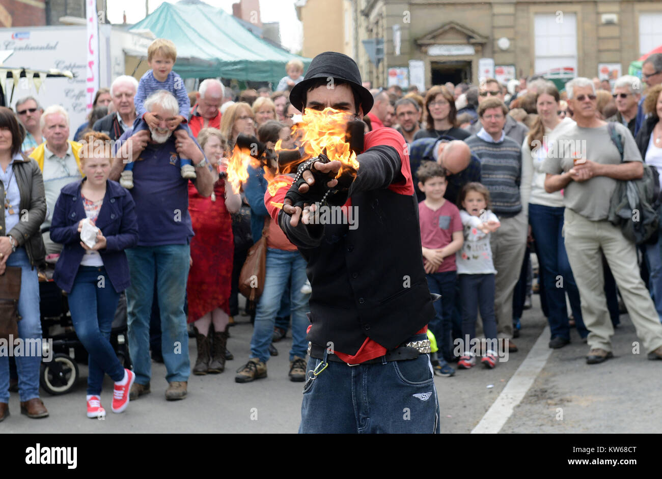 The Green Man Festival at Clun in Shropshire. Flame artist Dan Dicken of Telford Stock Photo