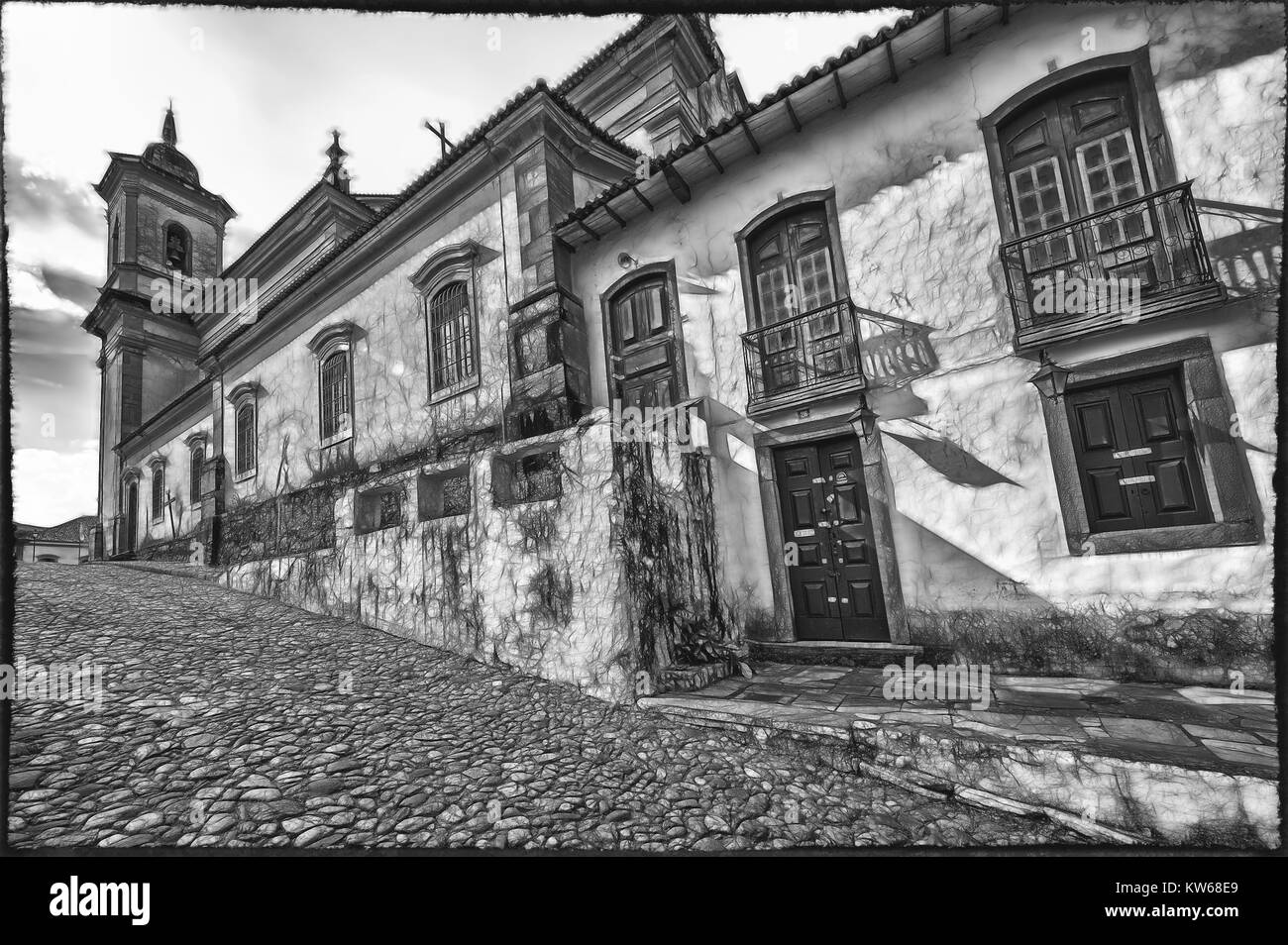 Sao Francisco de Assis Church viewed from the Travesia Sao Francisco de Assis, Praça Minas Gerais, Mariana, Minas Gerais, Brazil Stock Photo