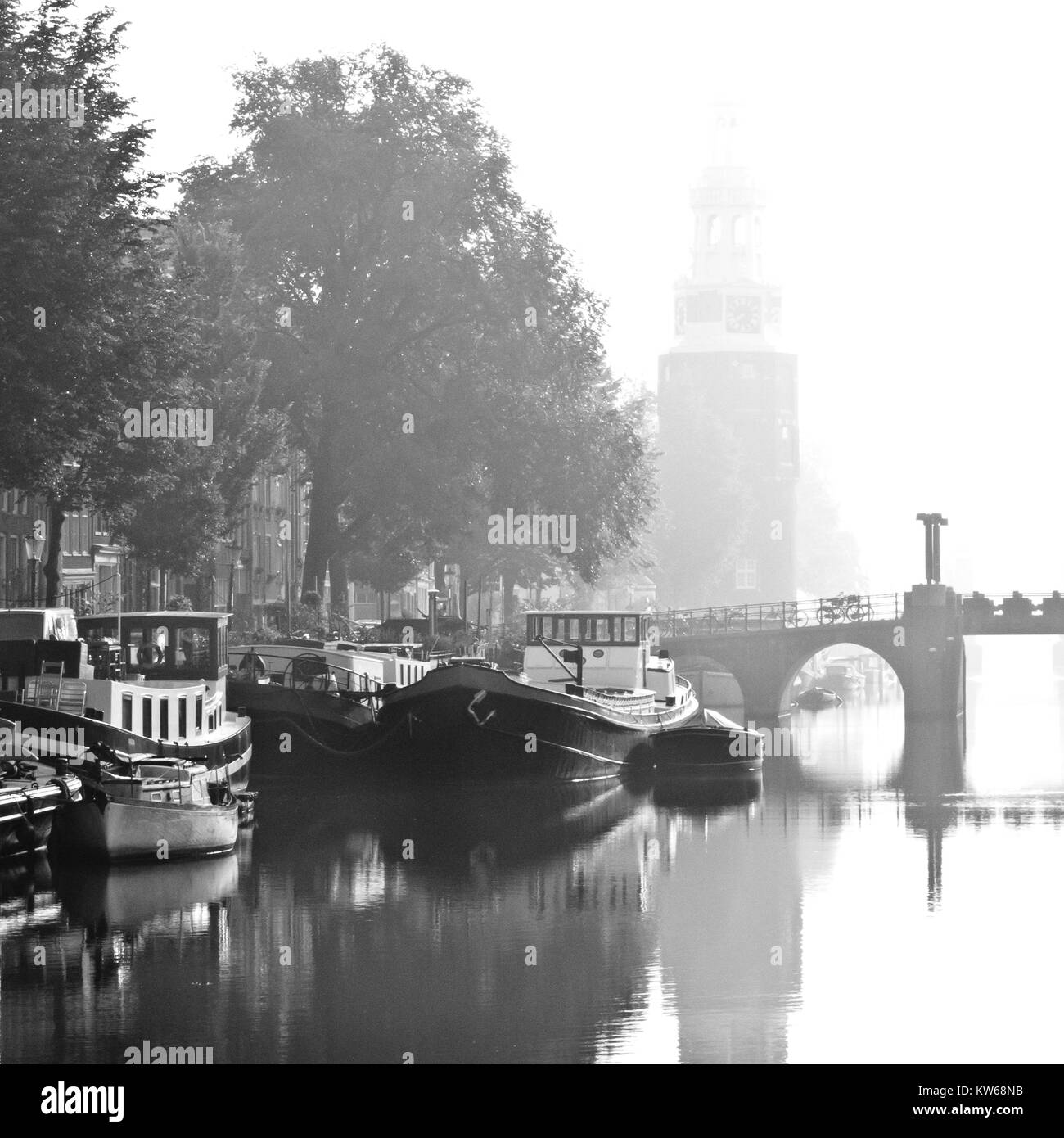 Classic Amsterdam, canal and boats. Stock Photo