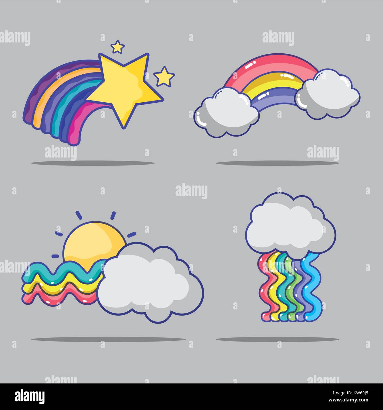 set rainbow with stars and clouds design vector illustration Stock ...