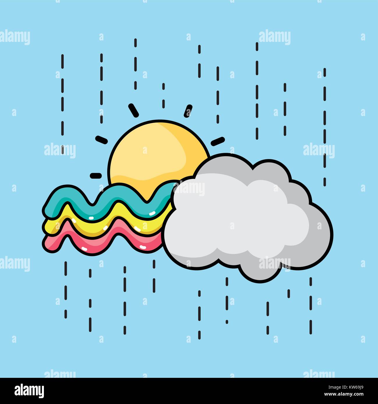 cute rainbow with sun and cloud design vector illustration Stock Vector ...
