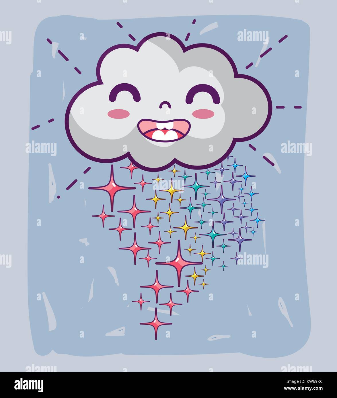 kawaii happy cloud with stars rainbow vector illustration Stock Vector ...
