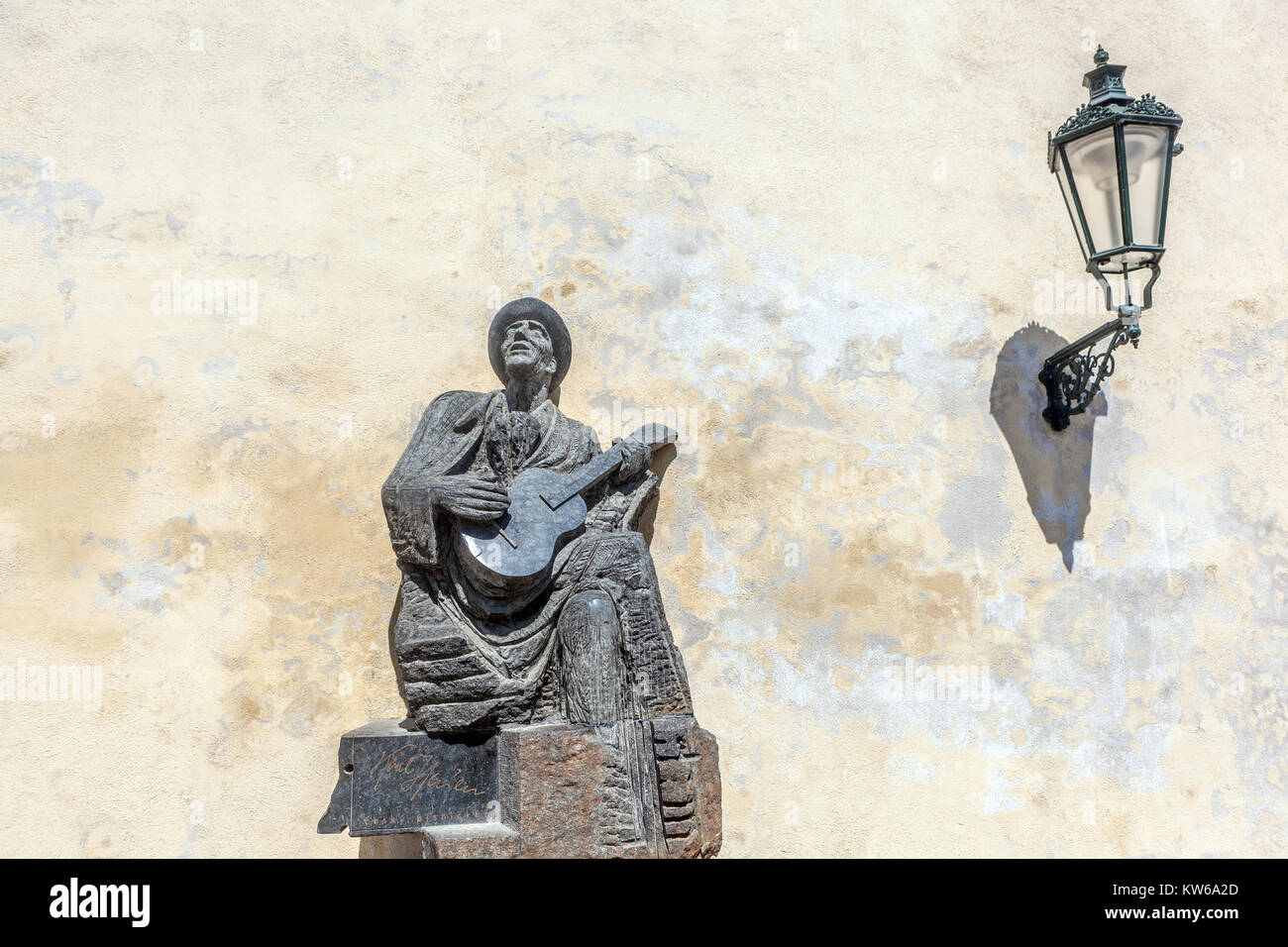 Statue pf singer and songwriter Karel Hasler, the Old Castle Steps, Prague, Czech Republic Stock Photo