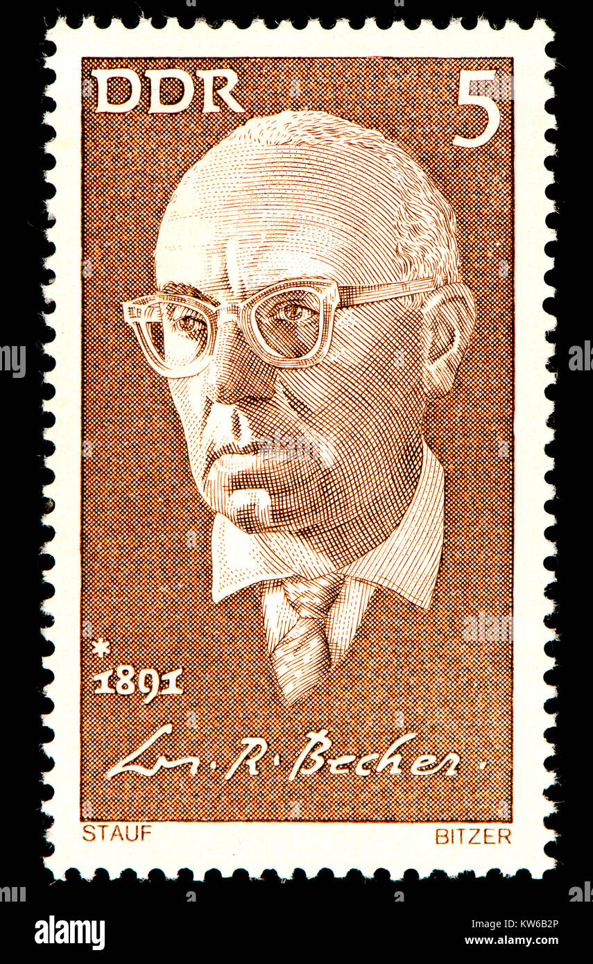 East German (DDR) postage stamp (1971): Johannes Robert Becher (1891 – 1958) German politician, novelist, and poet. Stock Photo