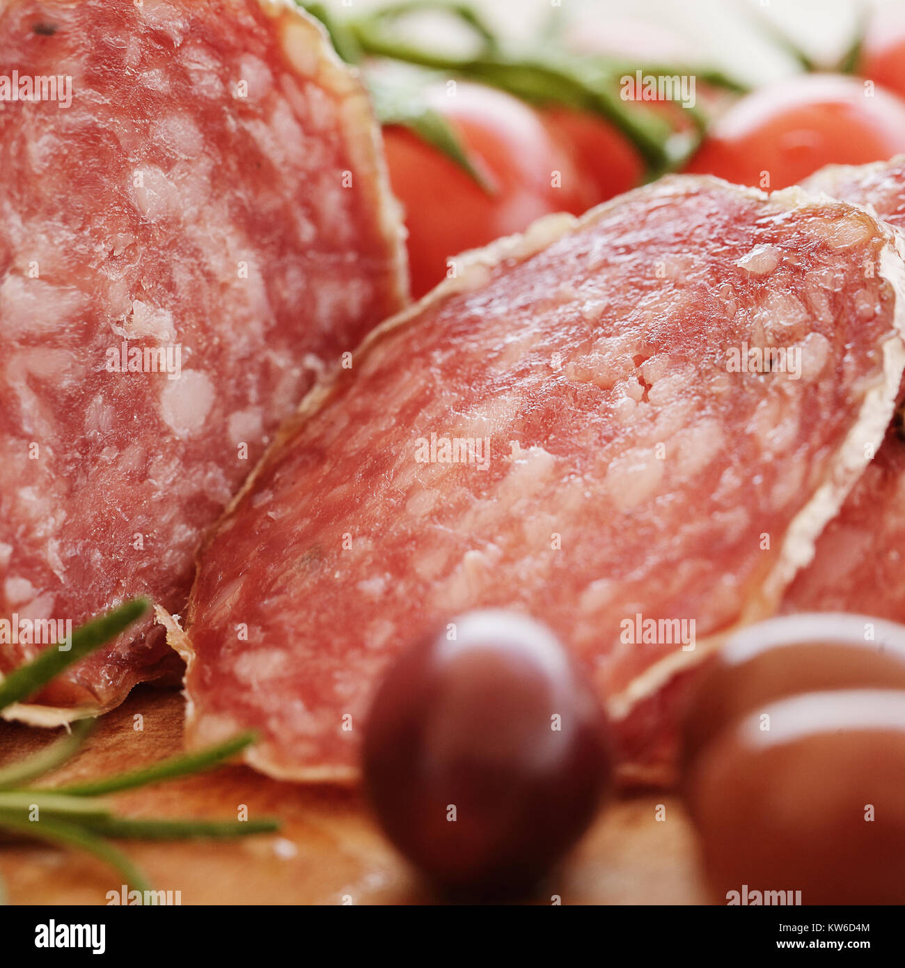 Gourmet salami macro, food background Stock Photo Alamy