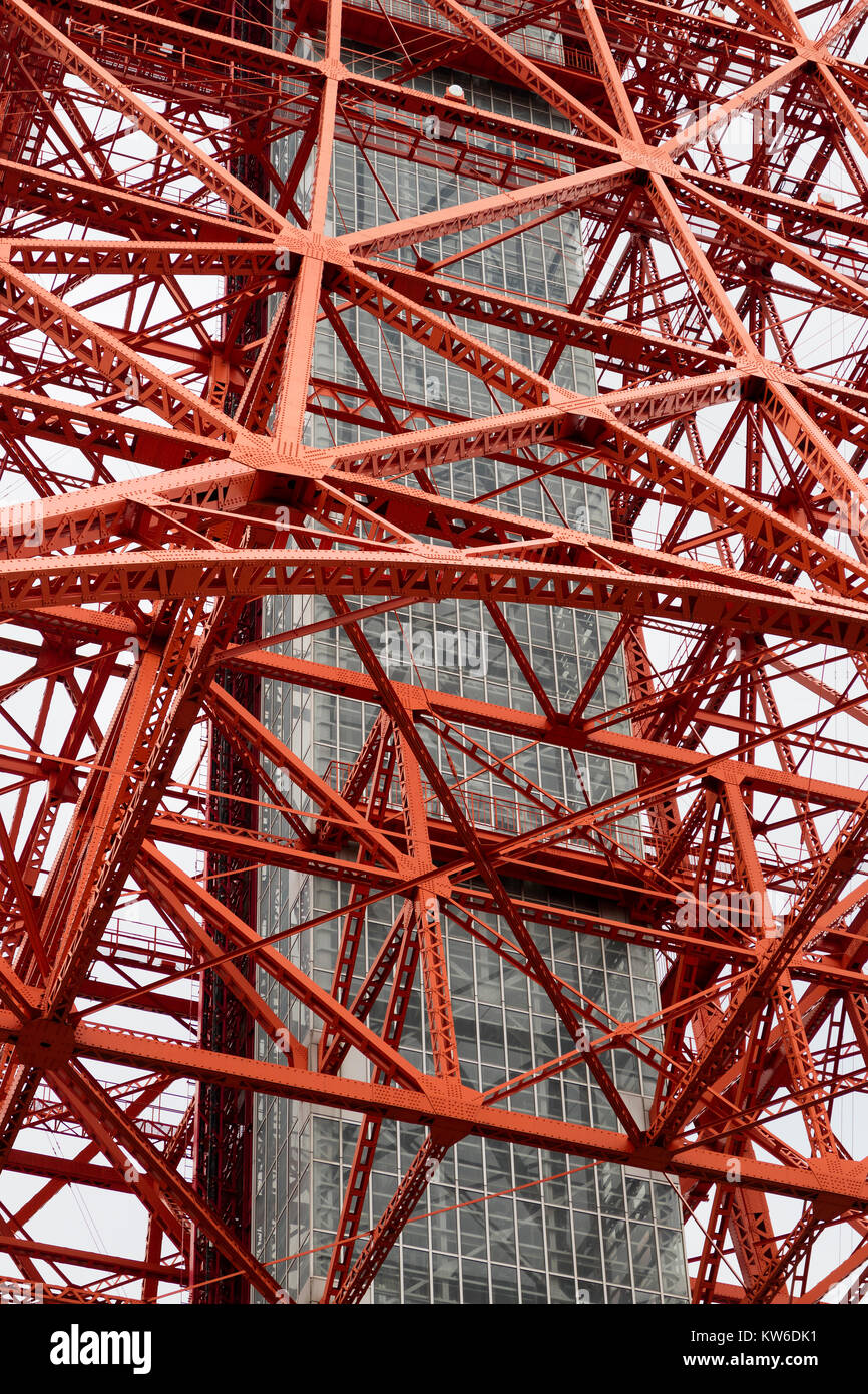 Tokyo -  Japan, June 18, 2017: Close up of the iron construction of Tokyo Tower, a communications and observation tower in the Shiba-koen district of  Stock Photo