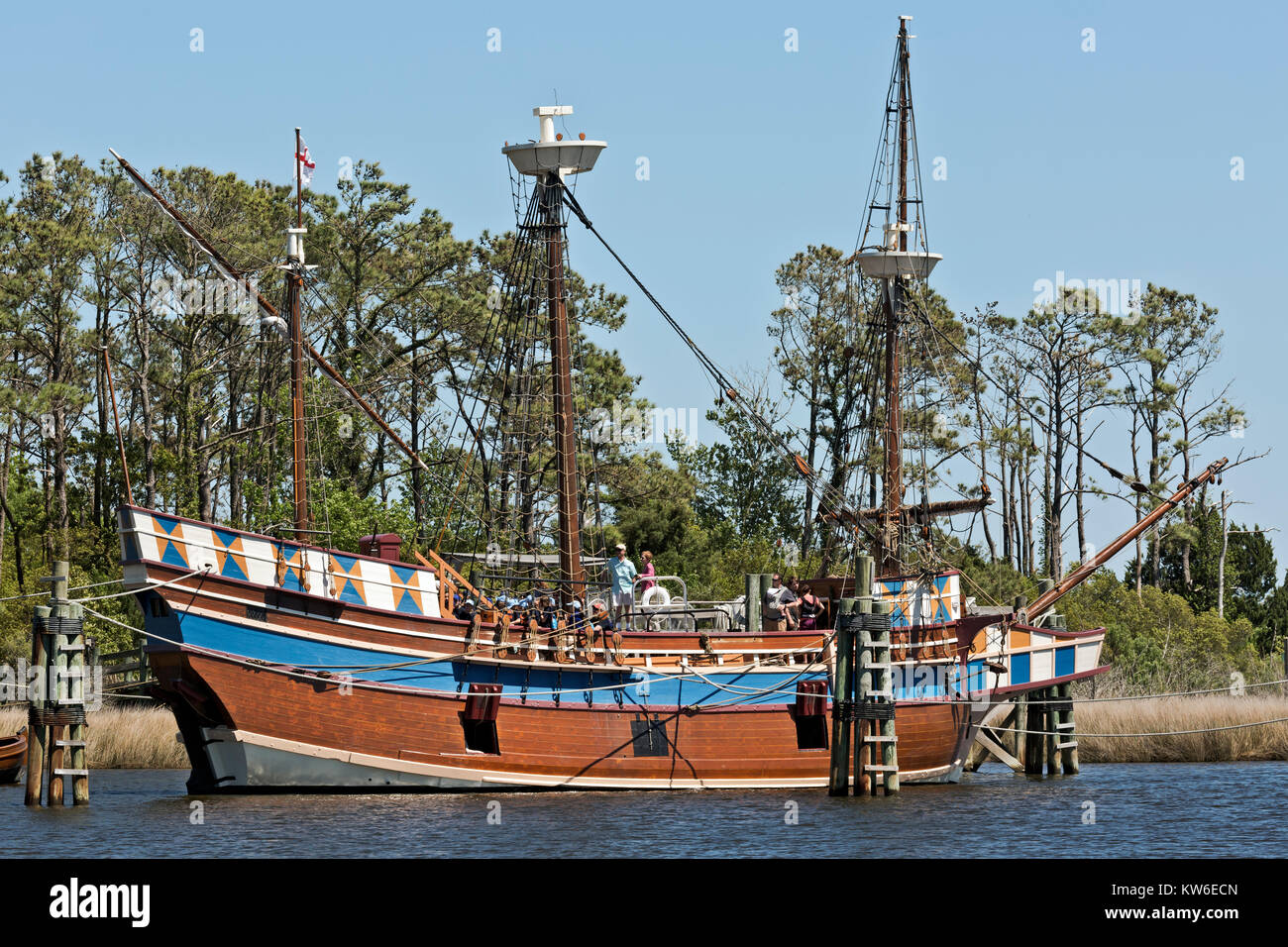 NC01196-00...NORTH CAROLINA - Visitors learning about the historic replica of the 16th Century Elizabeth ll, part of the displays at Roanoke Island Fe Stock Photo