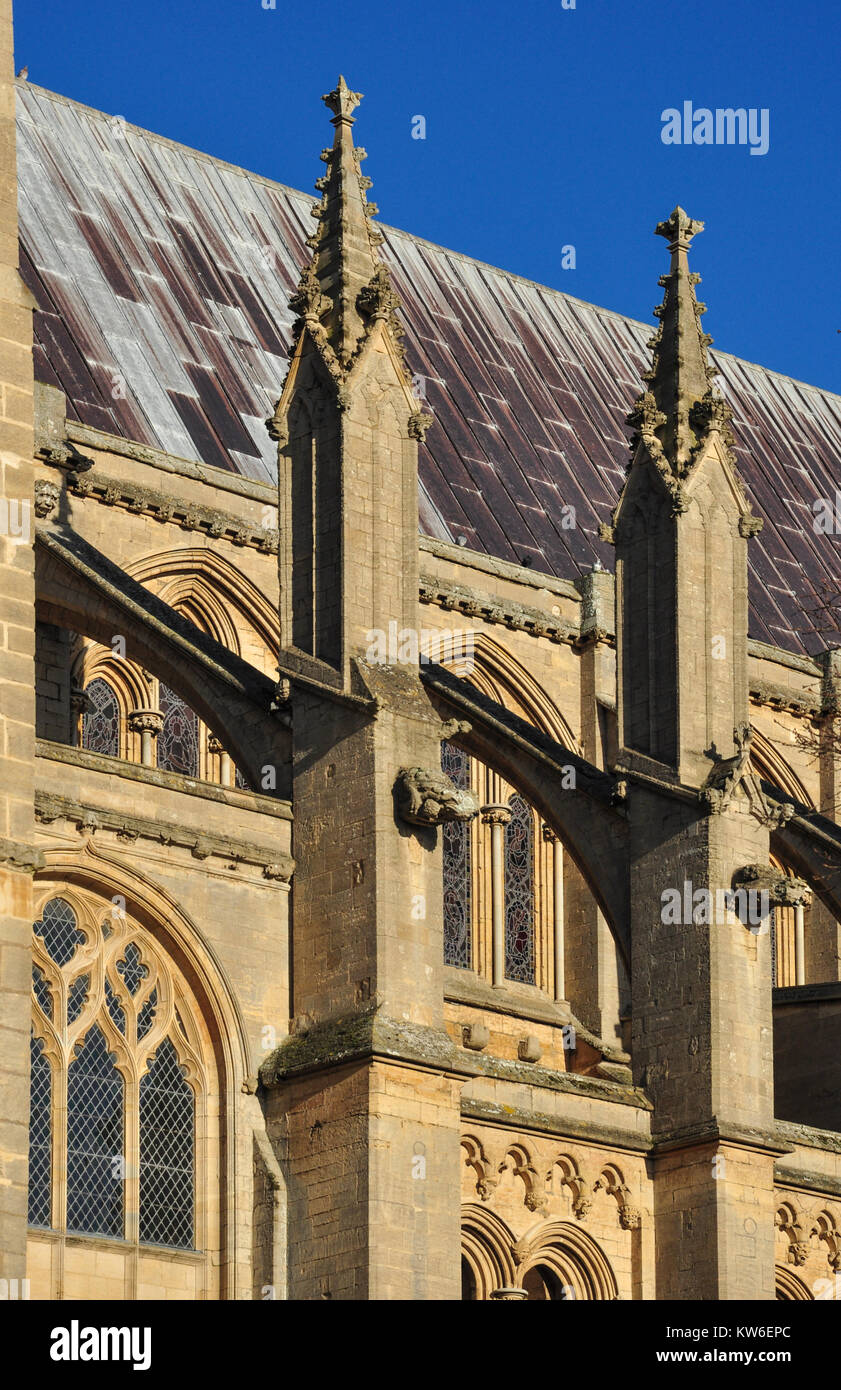 Flying buttress on the side of Ely Cathedral, Cambridgeshire, England, UK Stock Photo