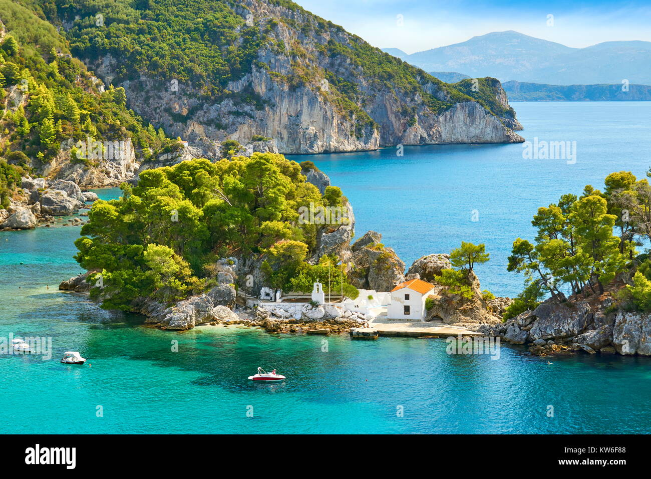 Small chapel at Panagias Island, Parga, Greece Stock Photo