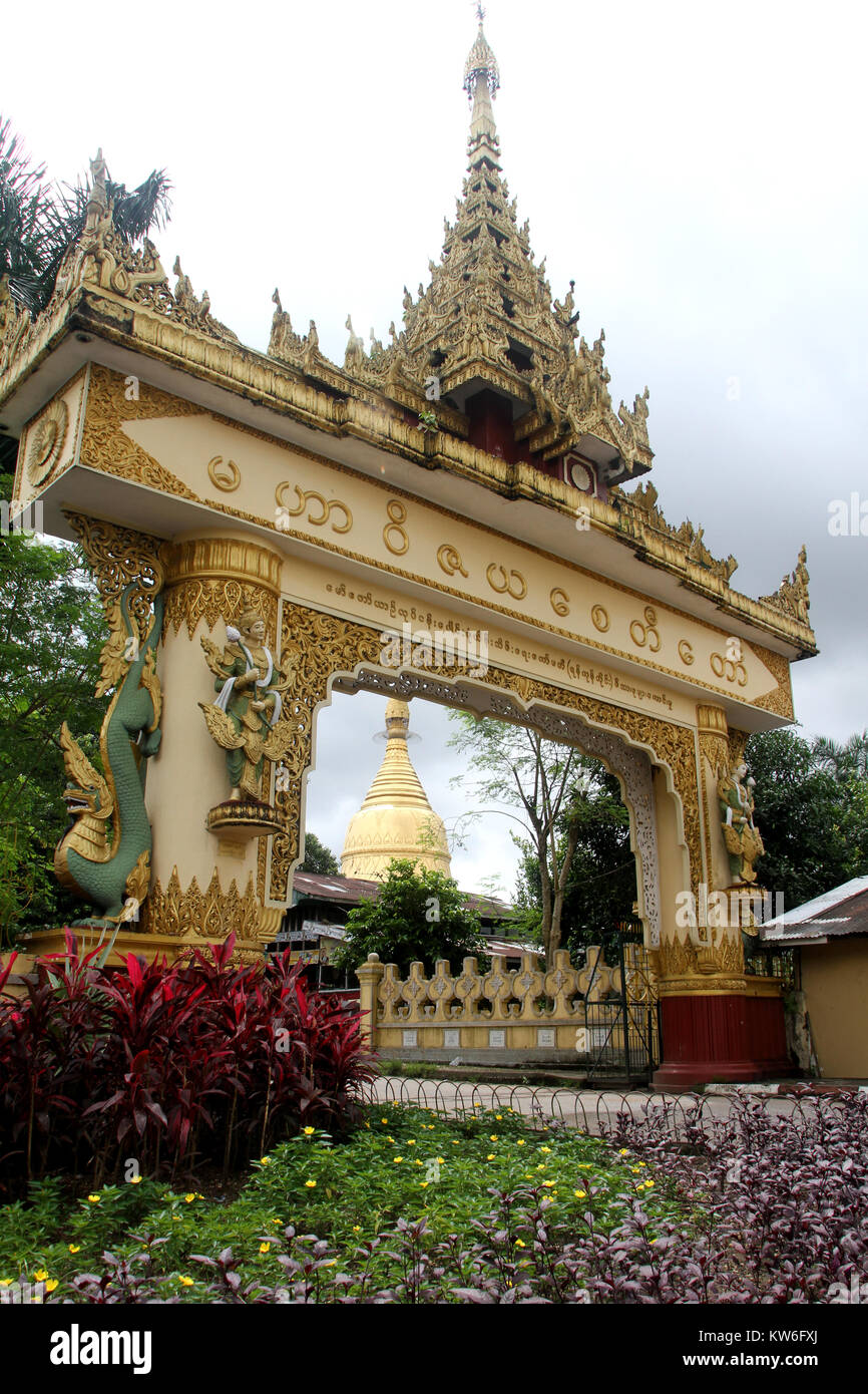 Golden gate of buddhist monasyery in Yangon, Myanmar Stock Photo Alamy