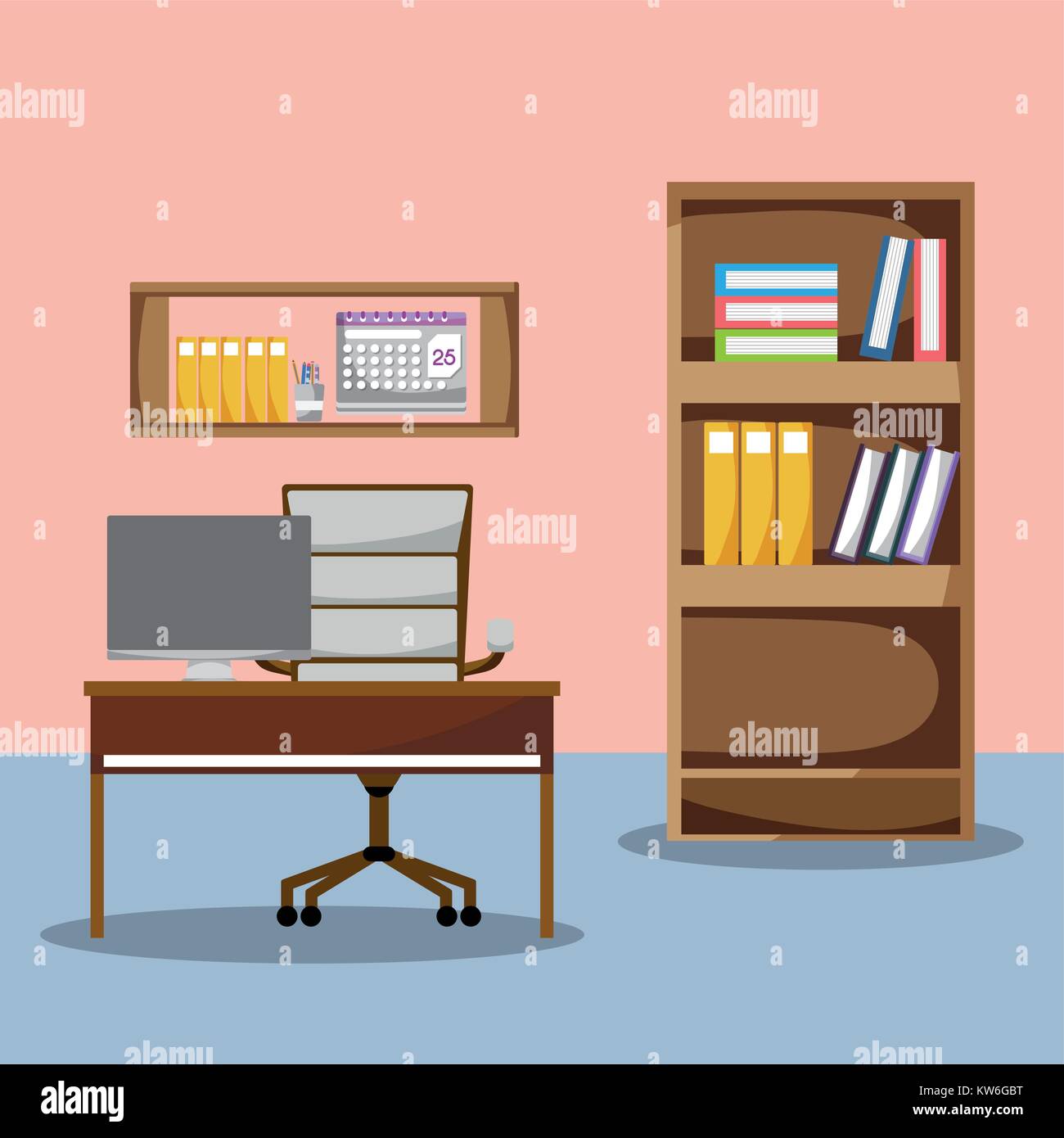 https://c8.alamy.com/comp/KW6GBT/office-with-desk-and-accessories-flat-to-work-vector-illustration-KW6GBT.jpg