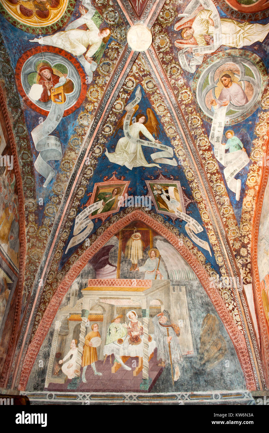 Italy, Trentino-South Tyrol, Tramin, St. James's Church contains one of the oldest set of frescos in the German sprachraum. Stock Photo