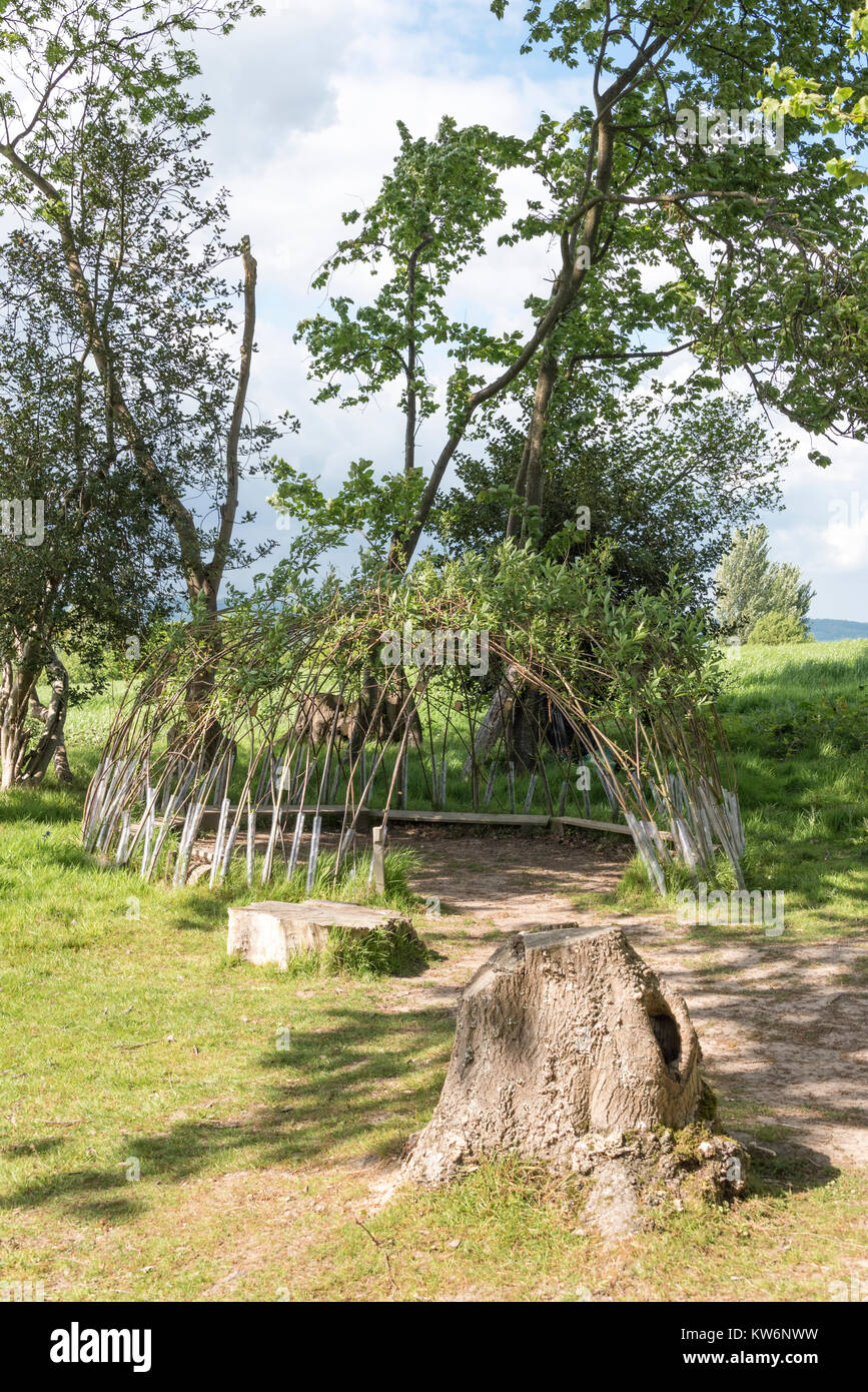 Round Willow Hide made from young willow trees. Stock Photo