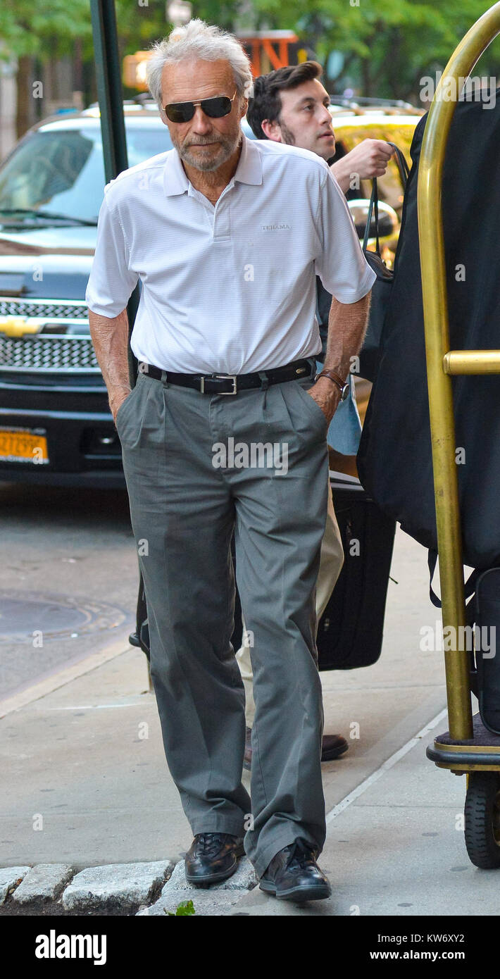 NEW YORK, NY - JUNE 07: Clint Eastwood spotted arriving to a hotel in downtown Manhattan on June 7, 2014 in New York City. People: Clint Eastwood Stock Photo