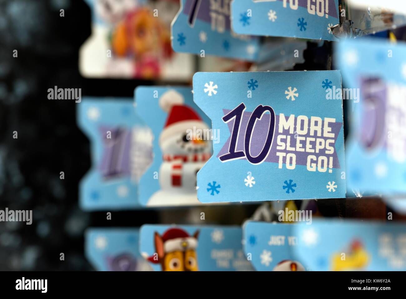 10 more sleeps to go open window on an Advent calendar. Stock Photo