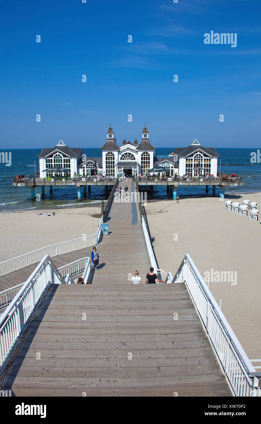 Pier and beach of Sellin, Ruegen island, Mecklenburg-Western Pomerania, Baltic Sea, Germany, Europe Stock Photo