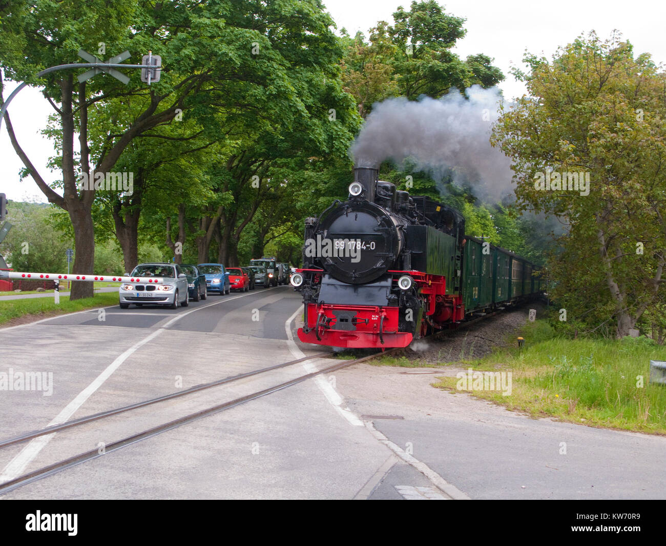 Old steam railway named 'Rasender Roland', attraction on Ruegen island, Mecklenburg-Western Pomerania, Baltic Sea, Germany, Europe Stock Photo