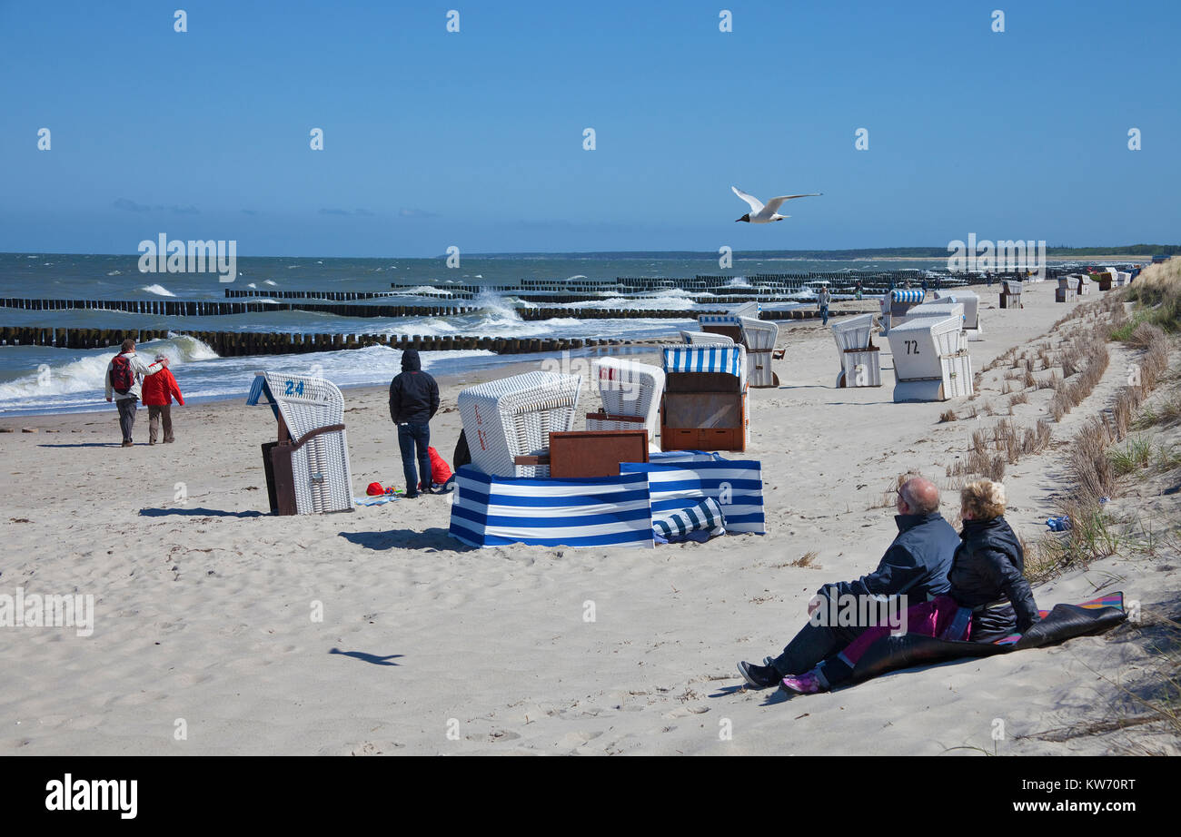 People at the beach, Ahrenshoop, Baltic Sea, Fishland, Mecklenburg-Western Pomerania, Germany, Europe Stock Photo