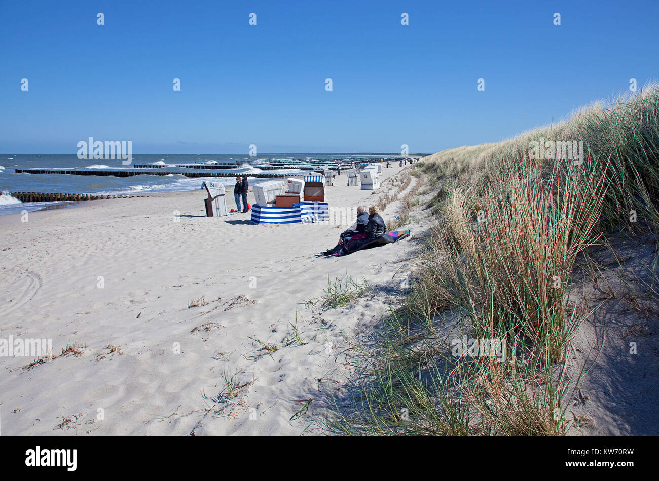 People at the beach, Ahrenshoop, Baltic Sea, Fishland, Mecklenburg-Western Pomerania, Germany, Europe Stock Photo