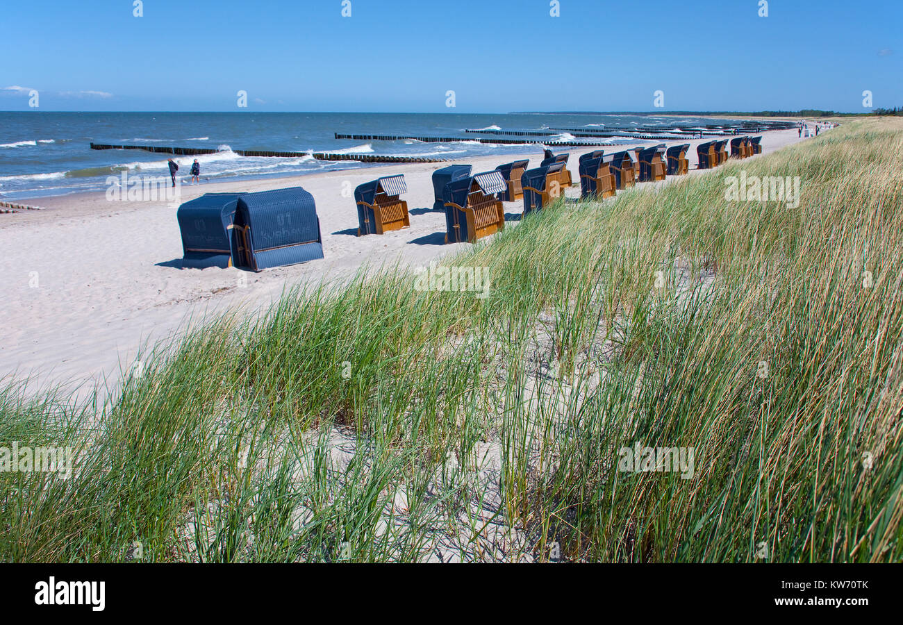 Beach chairs at the beach of Ahrenshoop, Baltic Sea, Fishland, Mecklenburg-Western Pomerania, Germany, Europe Stock Photo
