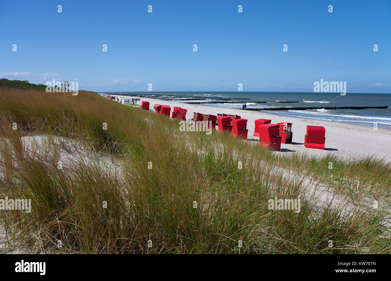 Beach chairs at the beach of Ahrenshoop, Baltic Sea, Fishland, Mecklenburg-Western Pomerania, Germany, Europe Stock Photo