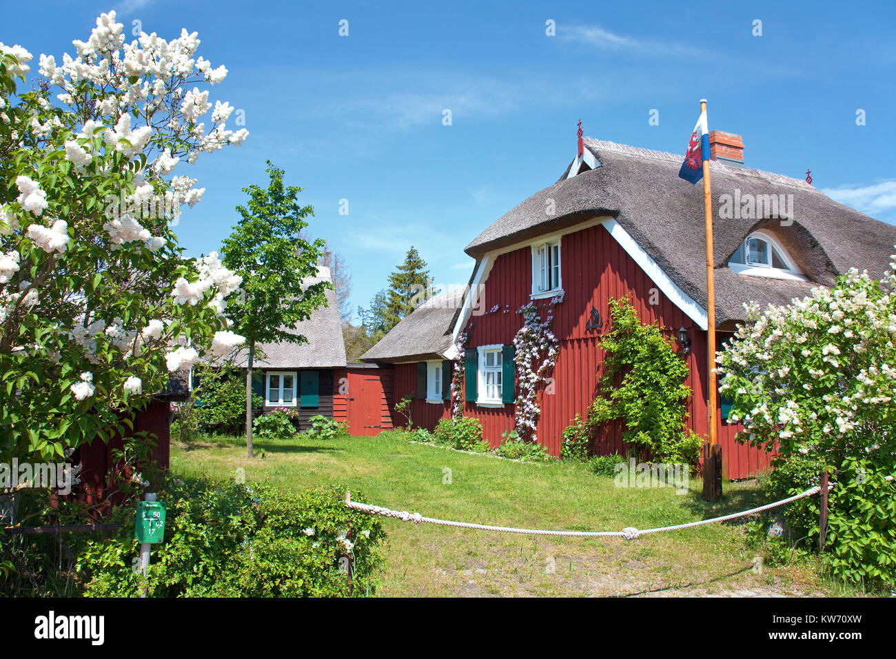 Thatched-roof houses at the village Althagen, Ahrenshoop, Fischland, Mecklenburg-Western Pomerania, Baltic sea, Germany, Europe Stock Photo