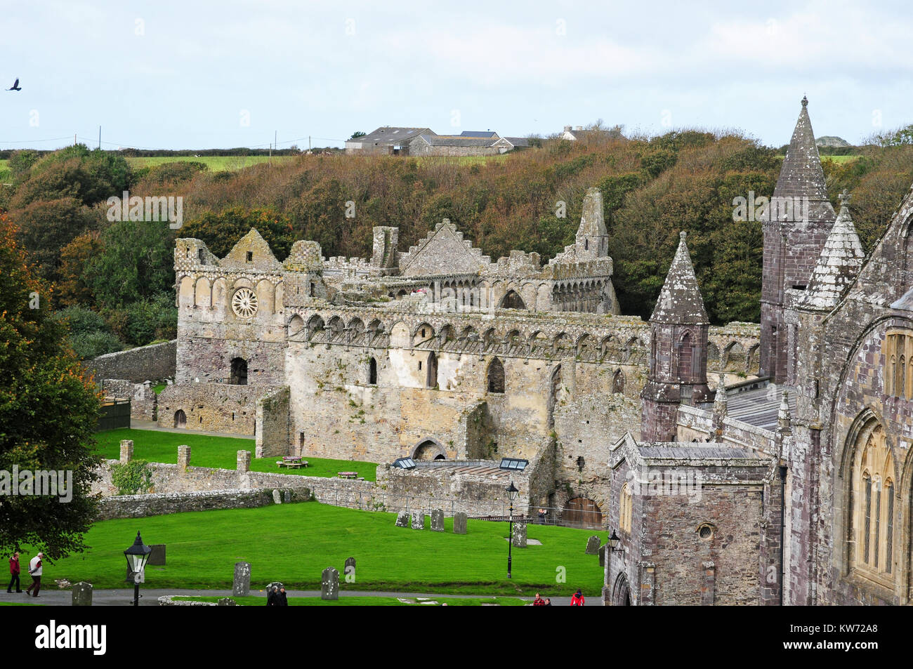 The Bishop's Palace and part of the Cathedral, St. David's, Pembrokeshire, Wales. Stock Photo