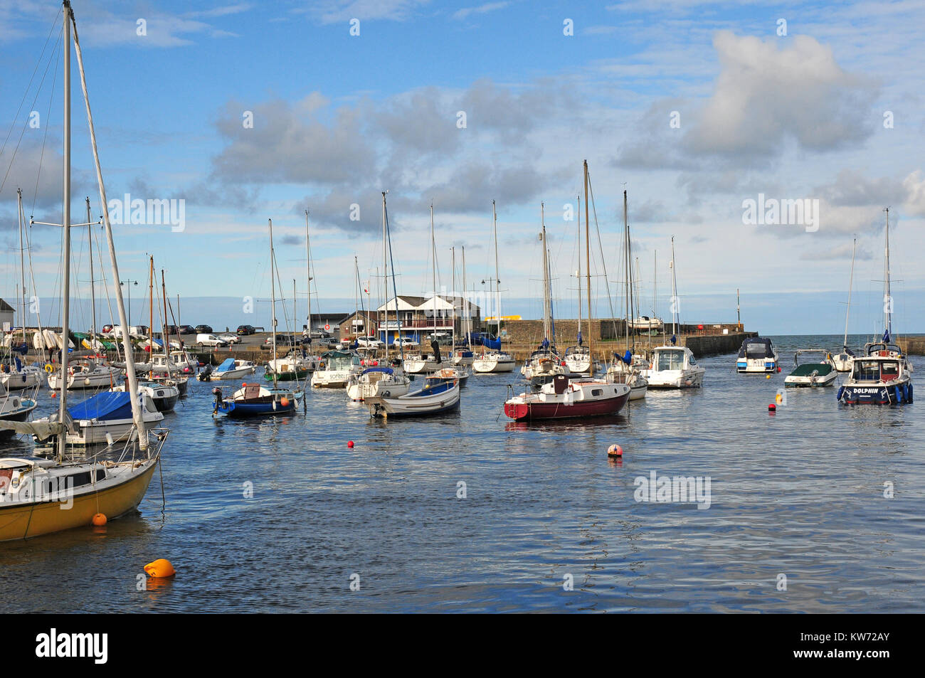 Boats in the harbour at. Aberaeron, Ceredigion, Wales. Stock Photo