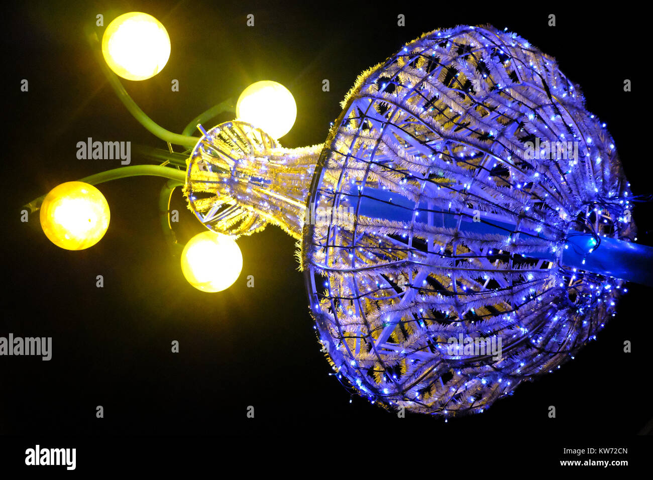 Street lamp post decorated for Christmas Lubliniec Poland Stock Photo