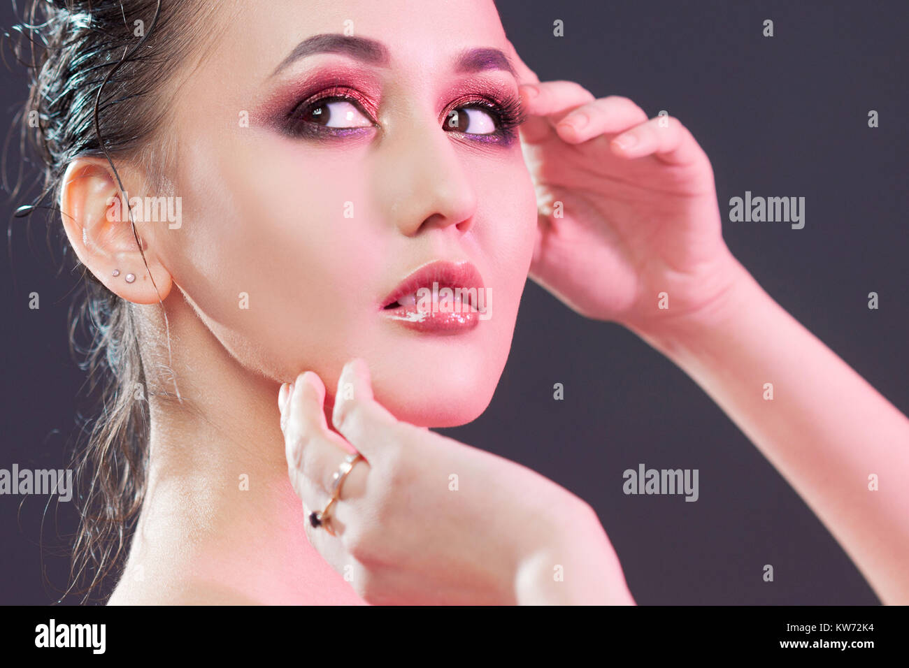 Beauty portrait of young attractive women, bright makeup's multi-type Stock Photo
