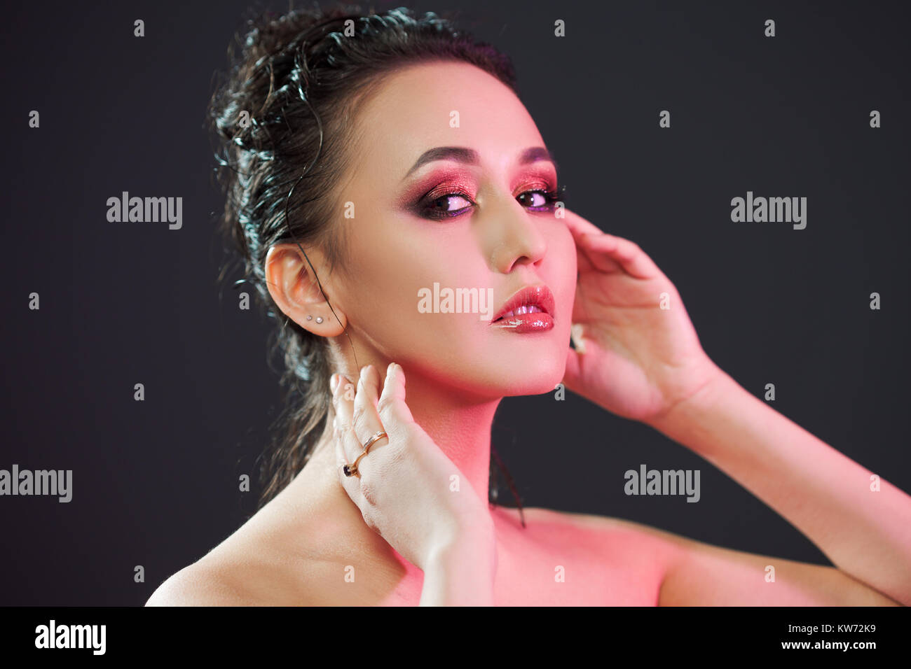 Beauty portrait of young attractive women, bright makeup's multi-type Stock Photo