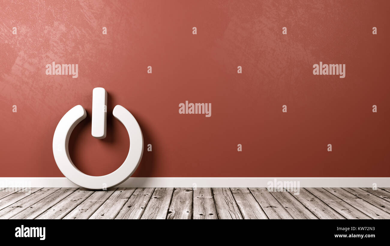 White Power On-Off Symbol Shape on Wooden Floor Against Red Wall with ...