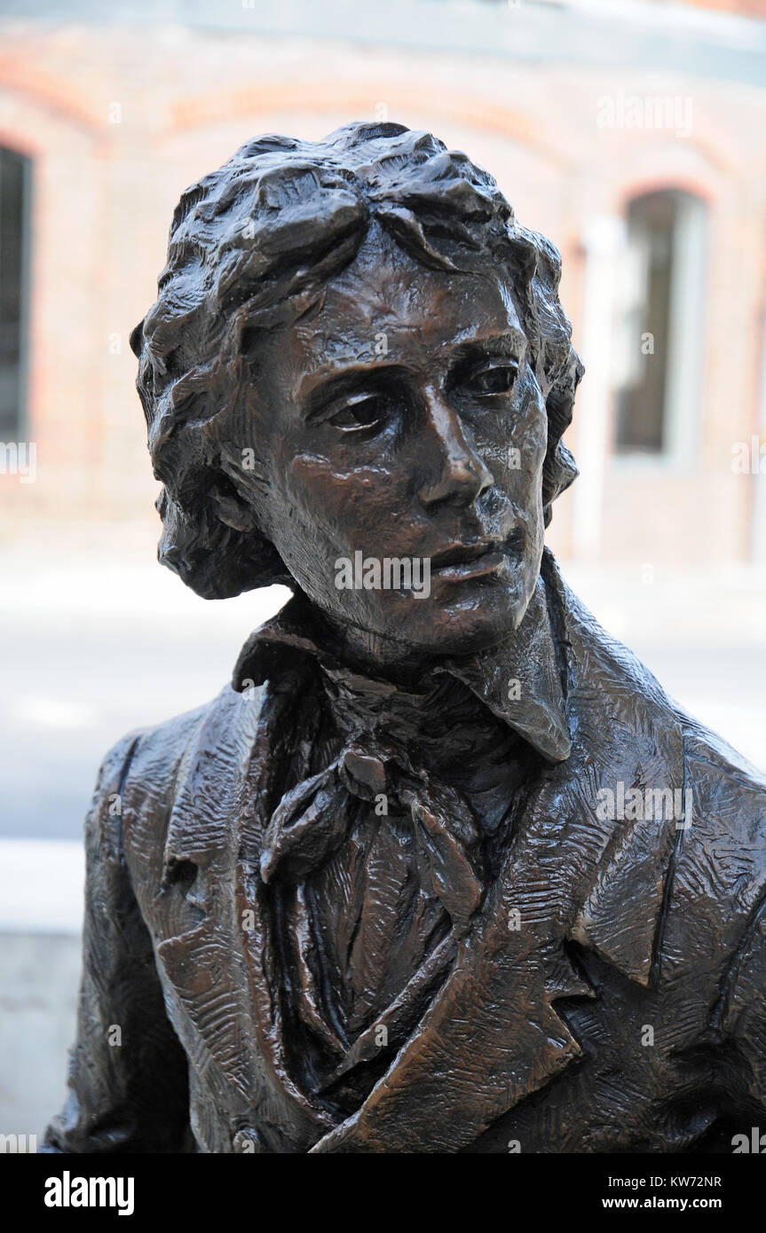 Close up of Sculpture of John Keats by Vincent Gray.  Eastgate Square, Chichester. Stock Photo
