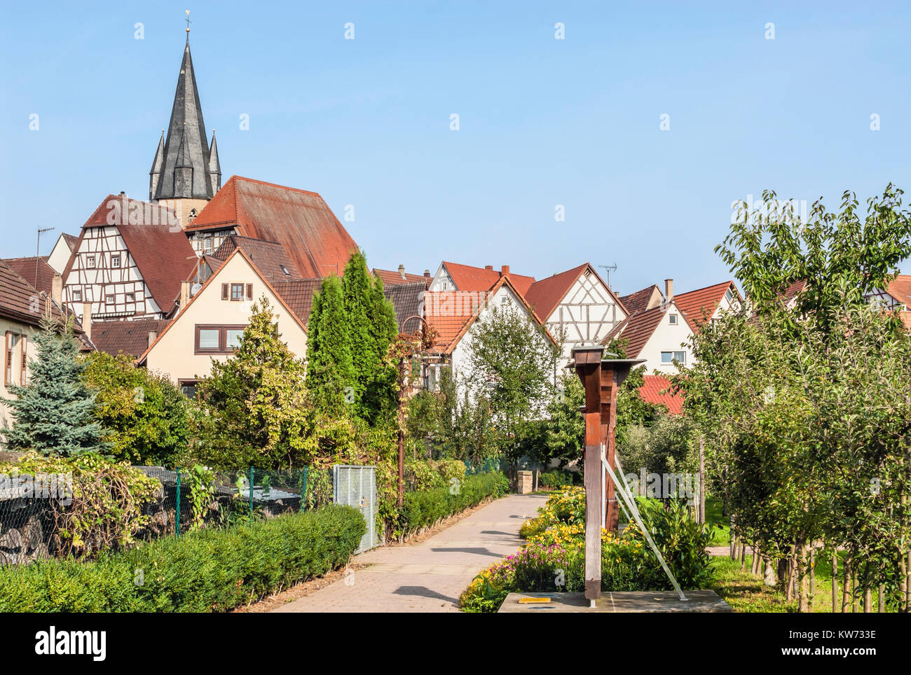 Timberframe path at  medieval Town Eppingen, Baden Wuerttemberg, Southern Germany Stock Photo