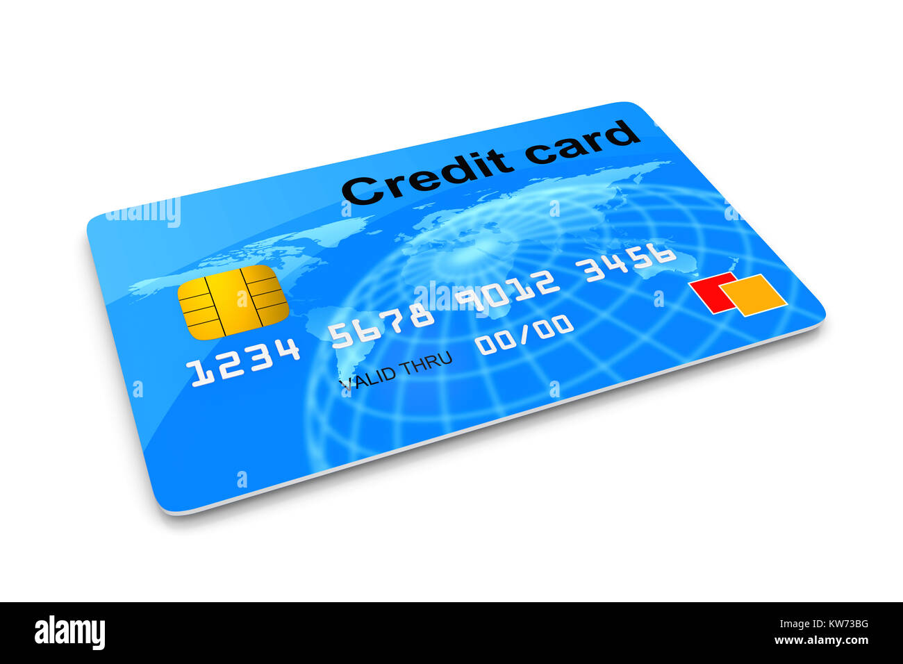 Single Blue Credit Card on White Background 3D Illustration Stock Photo