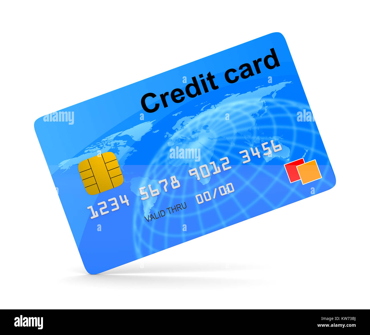 Single Blue Credit Card on White Background 3D Illustration Stock Photo