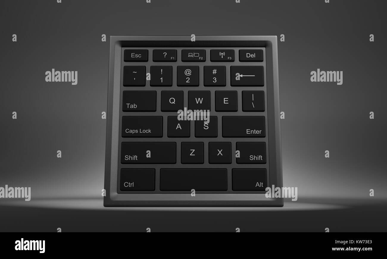 Cube Shape with Computer Keyboard on Faces 3D Illustration Front View